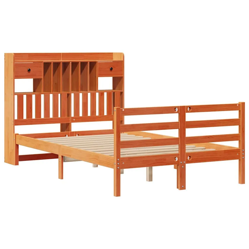 Bed met boekenkast zonder matras grenenhout wasbruin 120x190 cm