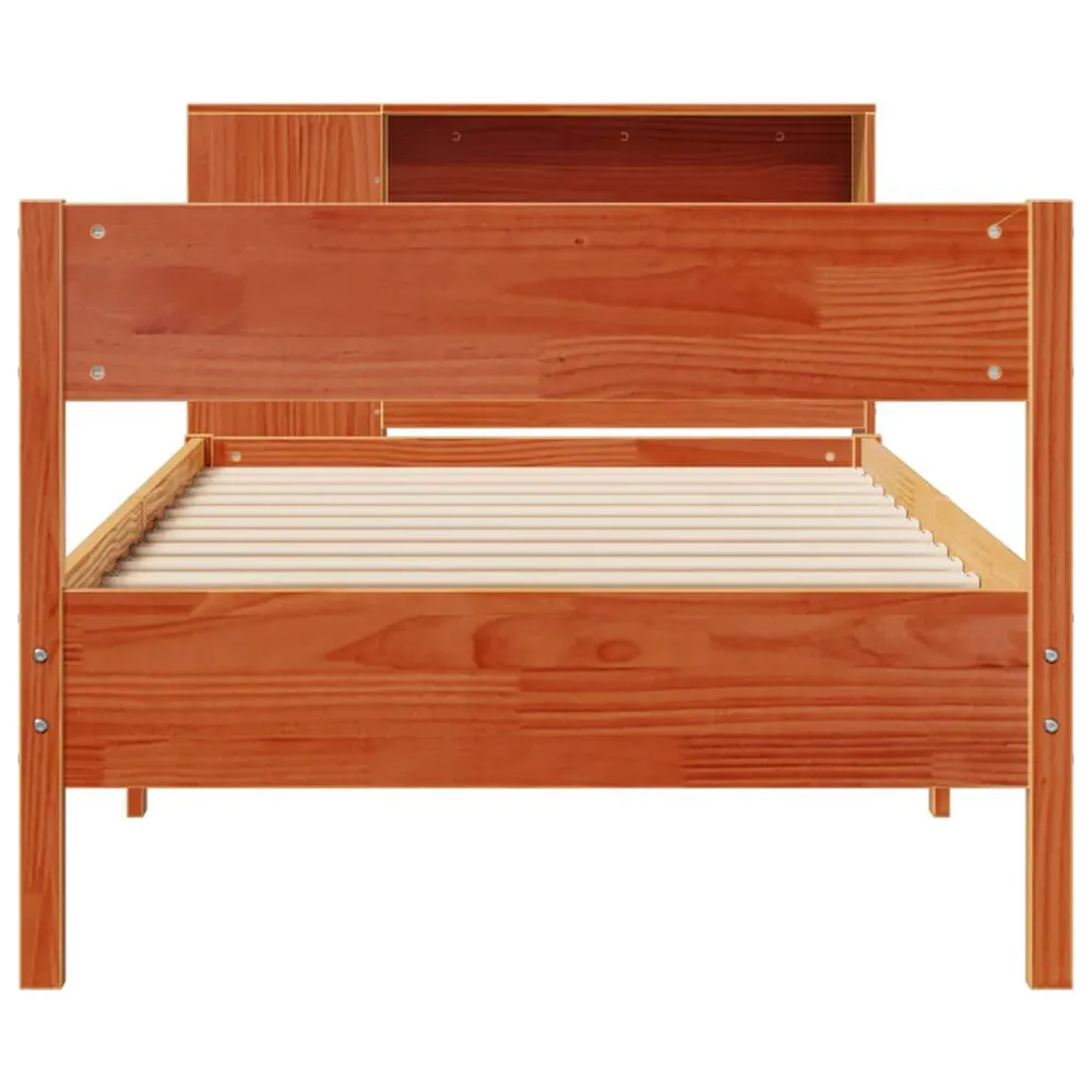 Bed met boekenkast zonder matras grenenhout wasbruin 75x190 cm