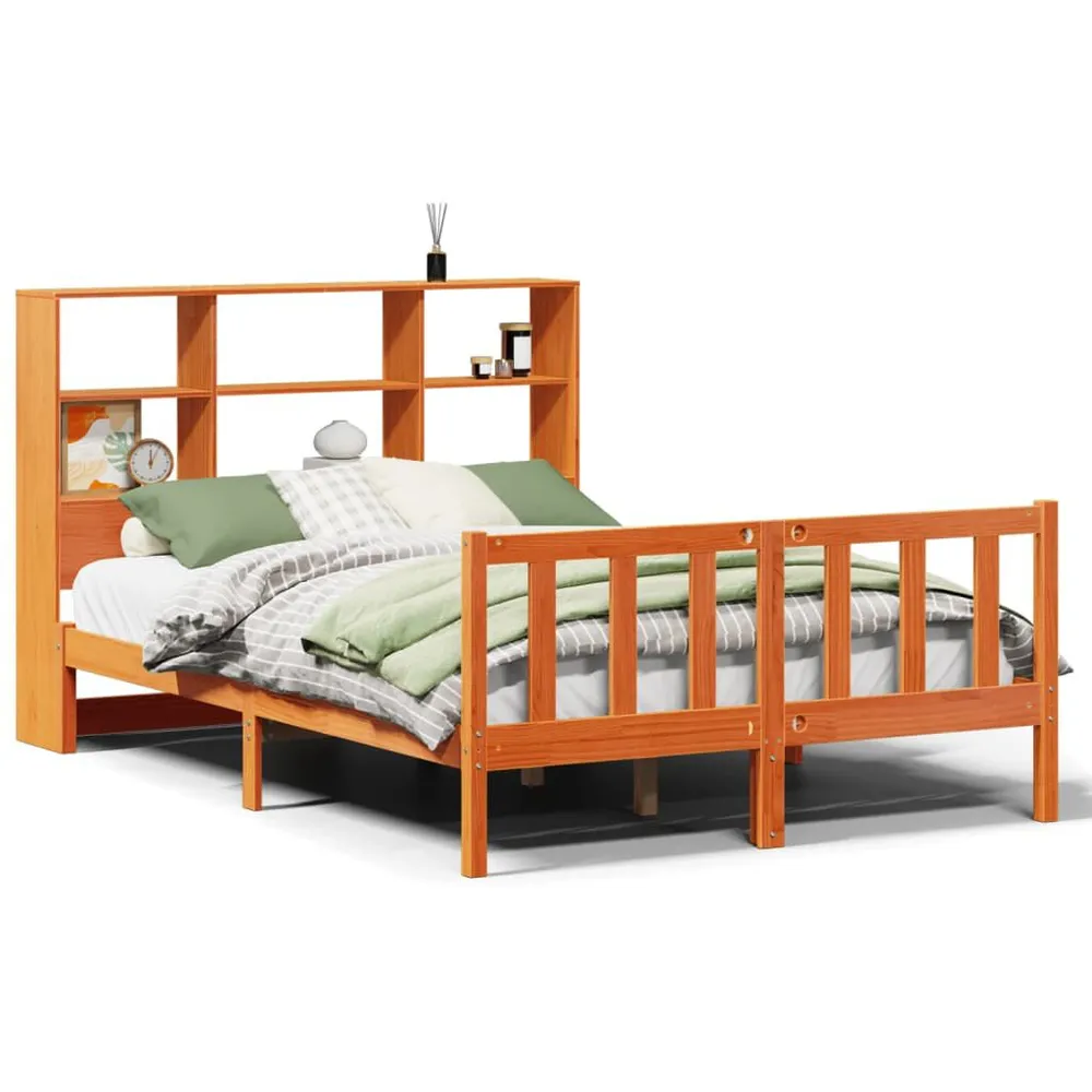 Bed met boekenkast zonder matras grenenhout wasbruin 120x190 cm