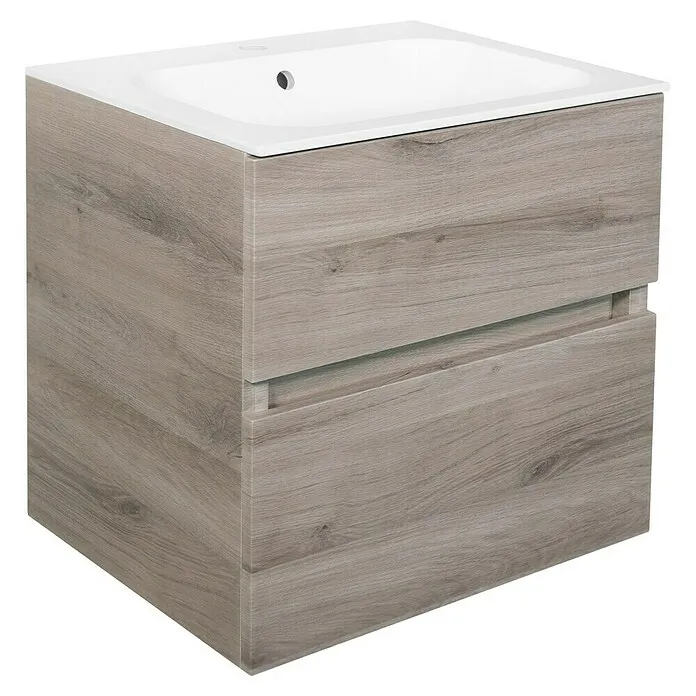 Premium Kwaliteit Best Design Wastafelonderkast Splash-Grey-Greeploos - b x d x h: 59,5 x 47 x 56 cm, Grijs-Eiken