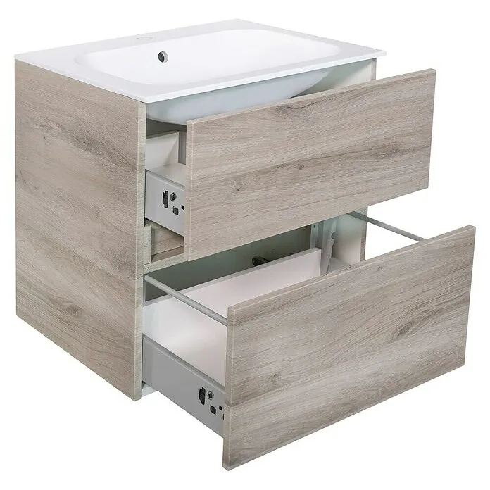 Premium Kwaliteit Best Design Wastafelonderkast Splash-Grey-Greeploos - b x d x h: 59,5 x 47 x 56 cm, Grijs-Eiken