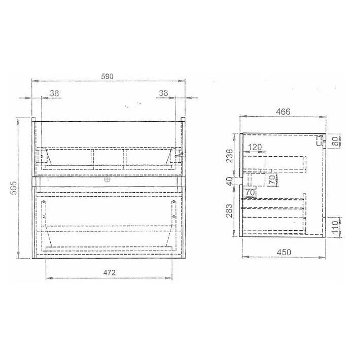 Premium Kwaliteit Best Design Wastafelonderkast Splash-Grey-Greeploos - b x d x h: 59,5 x 47 x 56 cm, Grijs-Eiken
