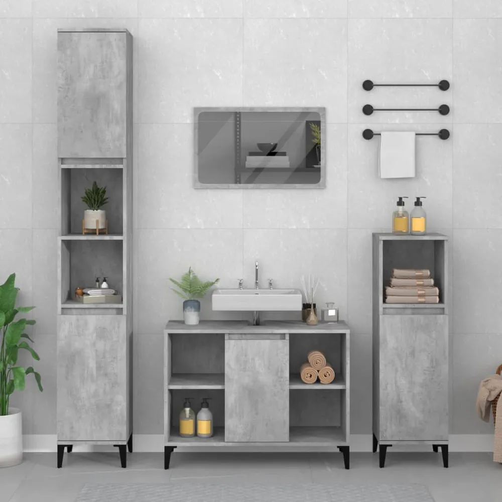 Premium Kwaliteit Wastafelkast 80x33x60 cm bewerkt hout betongrijs