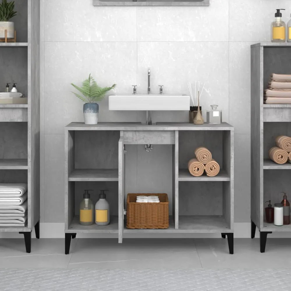 Premium Kwaliteit Wastafelkast 80x33x60 cm bewerkt hout betongrijs