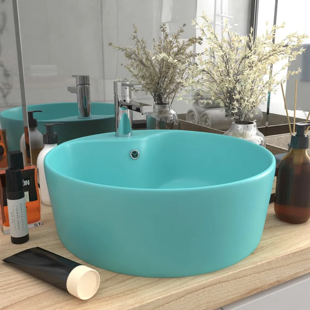 Wastafel met overloop 36x13 cm keramiek mat lichtgroen voor Gezinnen | Kindveilig