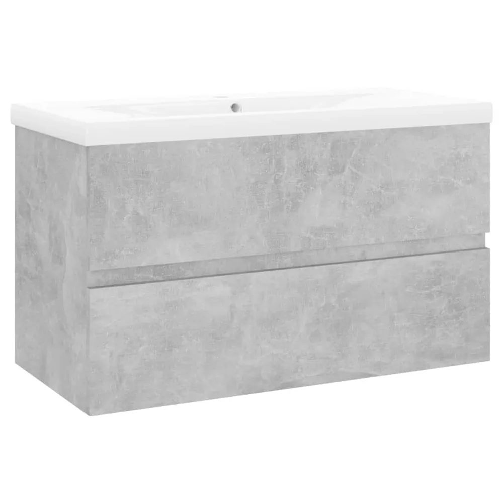 Wastafelkast met ingebouwde wastafel bewerkt hout betongrijs Waterbesparend Model