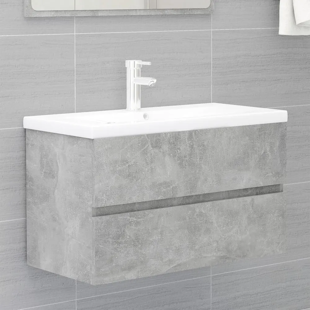 Wastafelkast met ingebouwde wastafel bewerkt hout betongrijs Waterbesparend Model