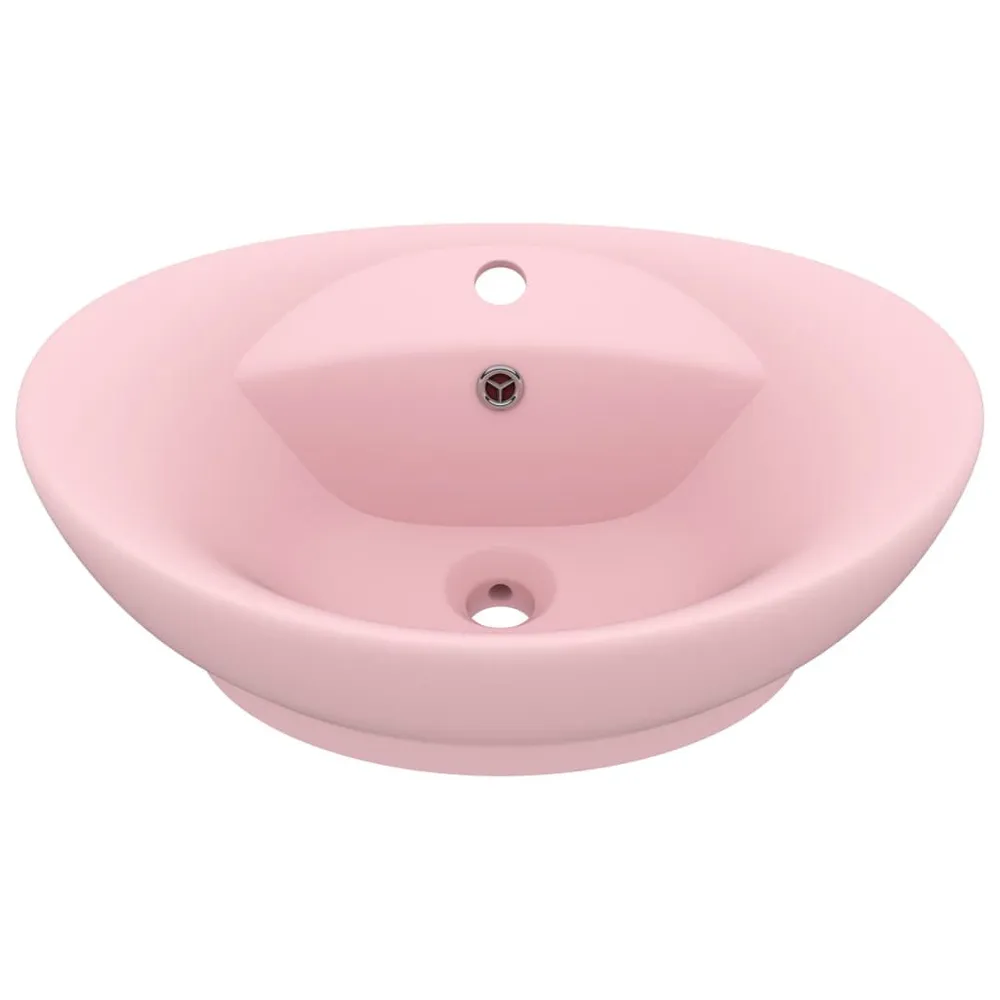 Waterbesparend Wastafel met overloop ovaal 58,5x39 cm keramiek matroze