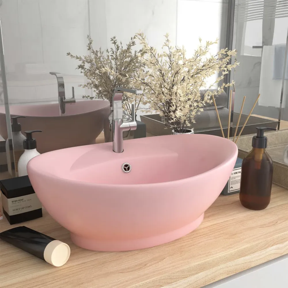 Waterbesparend Wastafel met overloop ovaal 58,5x39 cm keramiek matroze