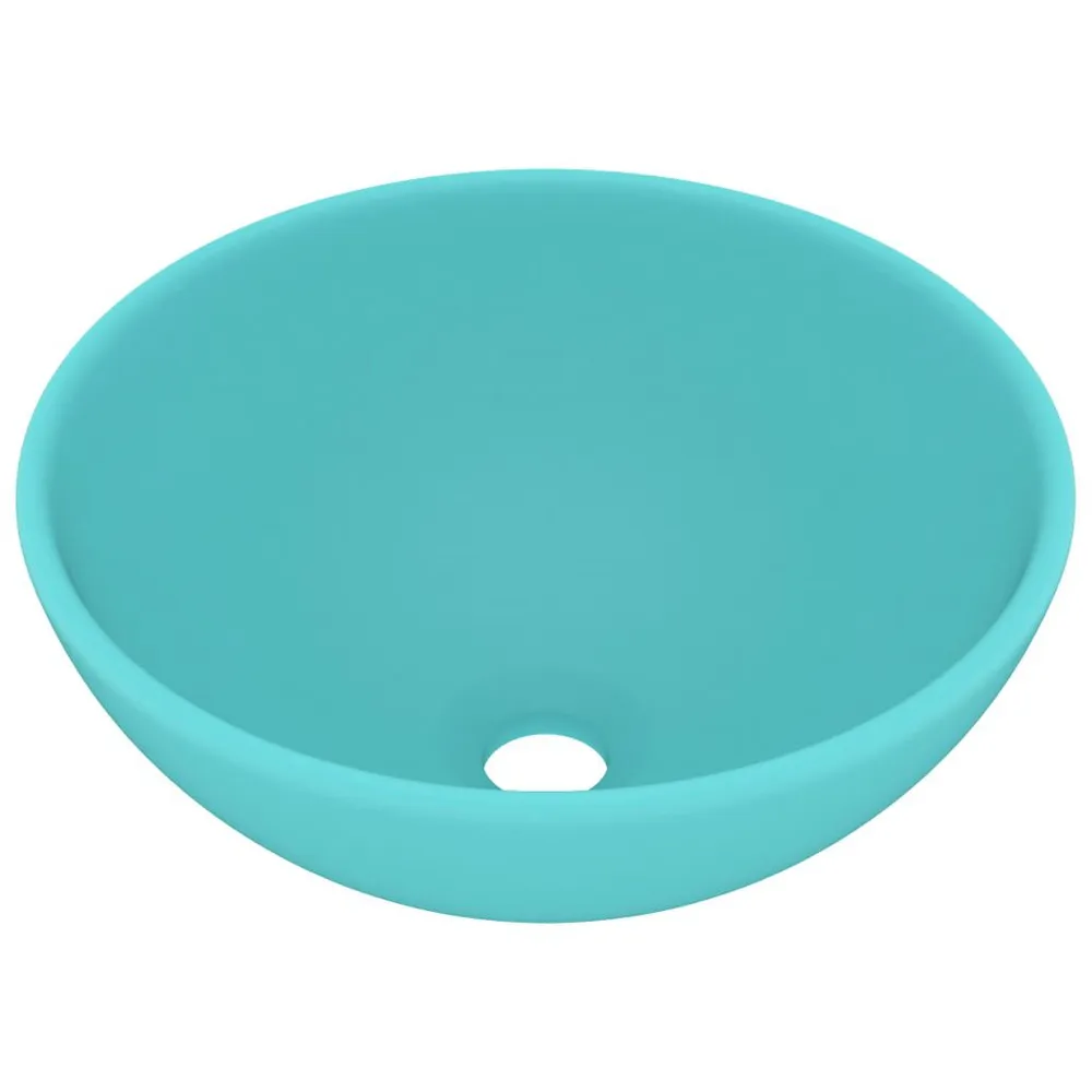 Waterbesparende Wastafel rond 32,5x14 cm keramiek mat lichtgroen