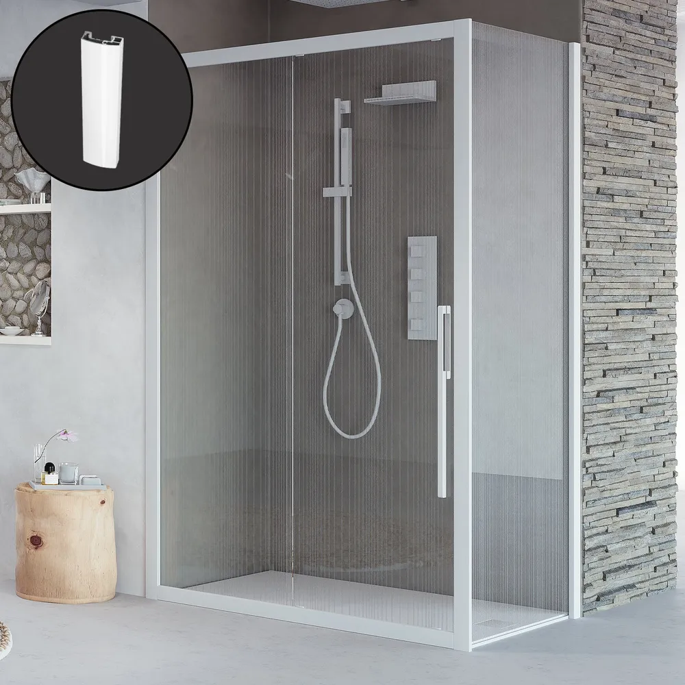 Fixed wall Itaca 77.5-79.5 cm screen-printed crystal 6mm h195 melkwit profile essence Made Italy