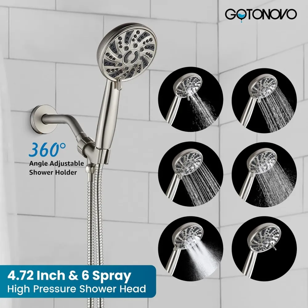 gotonovo Bathroom Shower Head Kit High Pressure Valve Combo System Shower Faucet 6 Modes ABS Handheld Spray Shower Trim Ki...