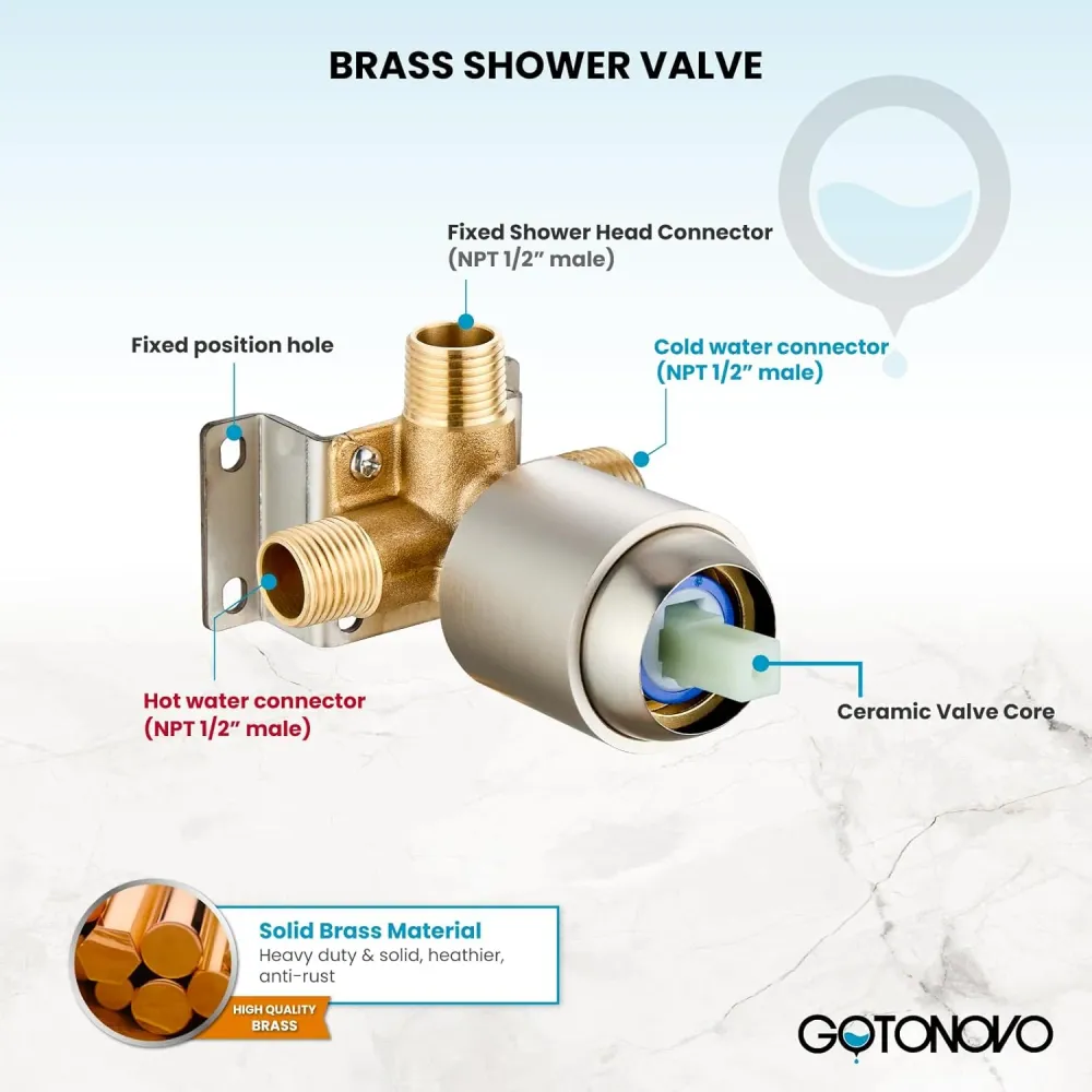 gotonovo Bathroom Shower Head Kit High Pressure Valve Combo System Shower Faucet 6 Modes ABS Handheld Spray Shower Trim Ki...