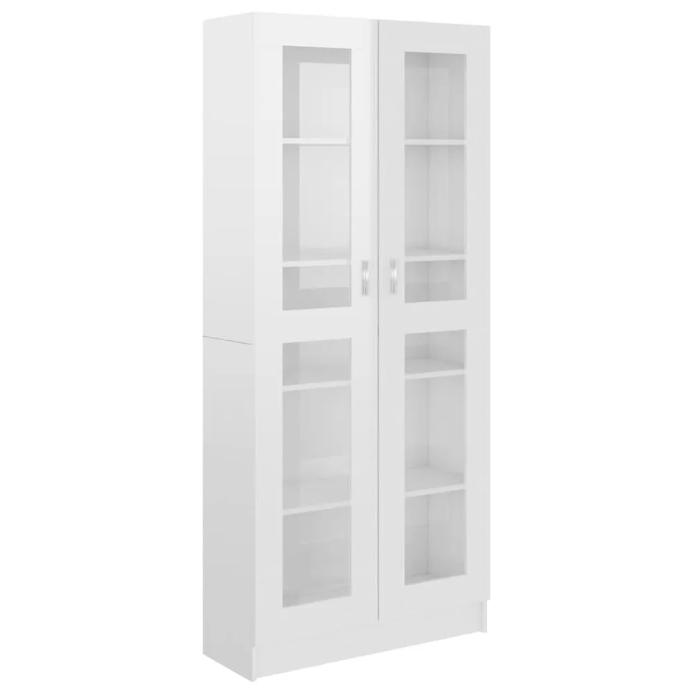 Vitrinekast 82,5x30,5x185,5 cm bewerkt hout hoogglans wit