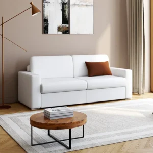 Snel omgebouwde slaapbank wit kunstleer met 4 installeren en een matras van 14 cm CALITO