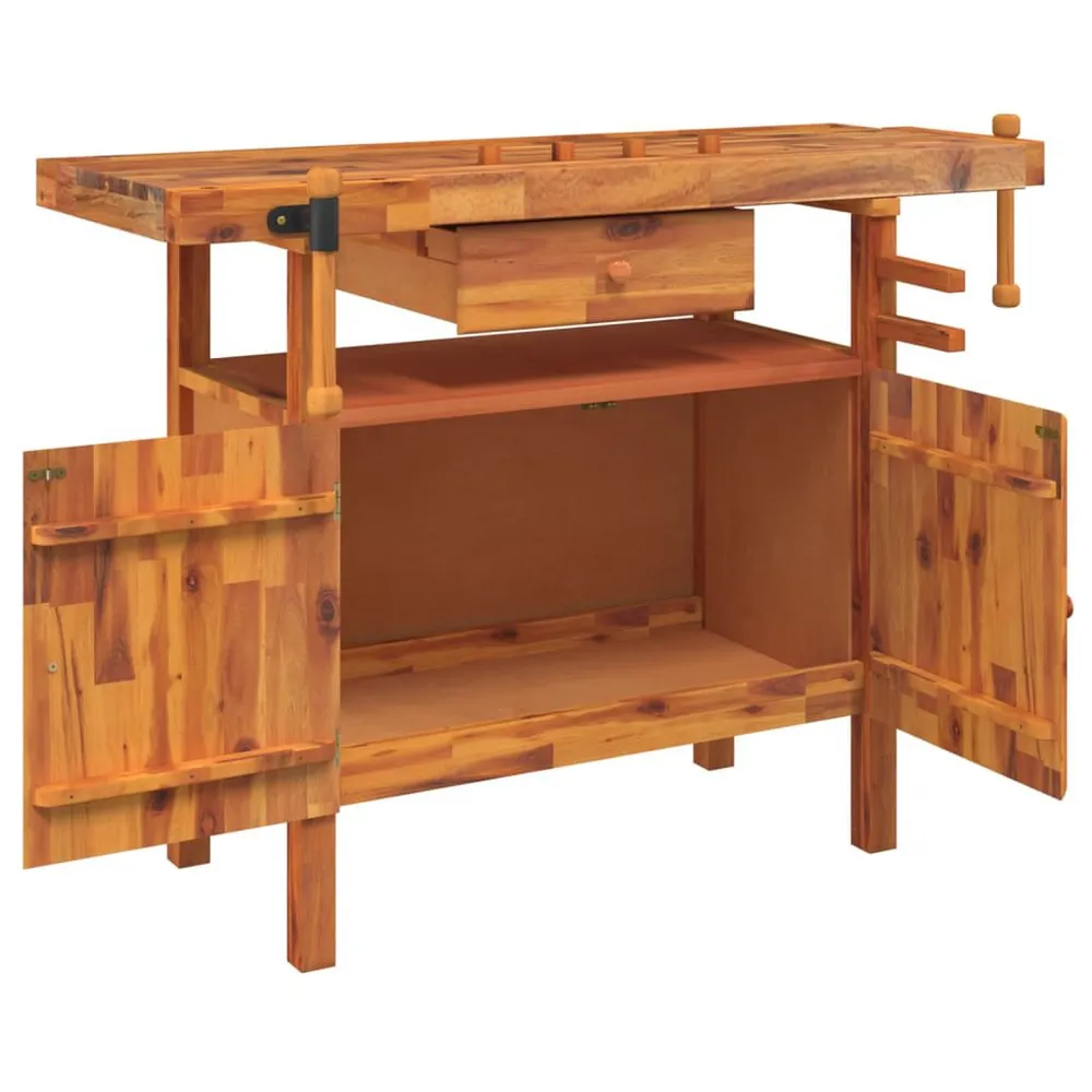 Werkbank met lade en bankschroeven 124x52x83 cm acaciahout
