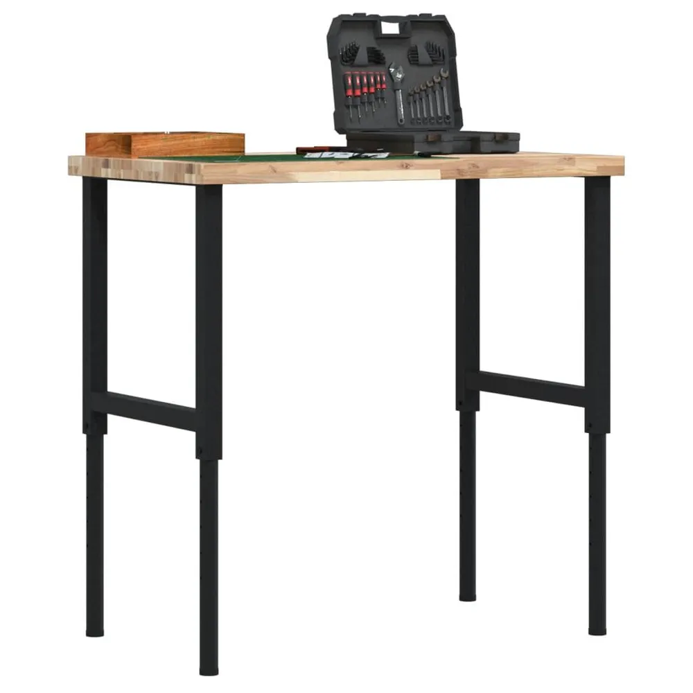 Werkbank rechthoekig 100x60x(73-99,5) cm massief acaciahout met 500kg Capaciteit
