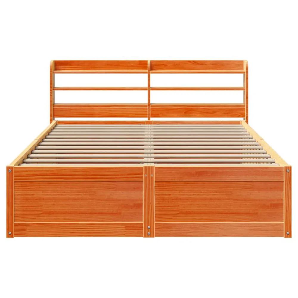 Bedframe met hoofdbord massief grenenhout wasbruin 160x200 cm