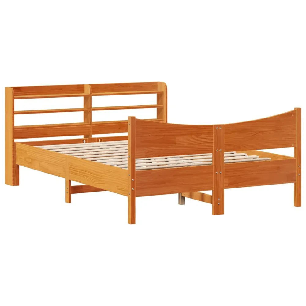 Bedframe met hoofdbord massief grenenhout wasbruin 160x200 cm