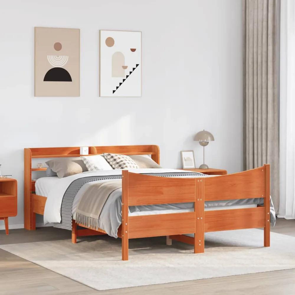 Bedframe met hoofdbord massief grenenhout wasbruin 160x200 cm