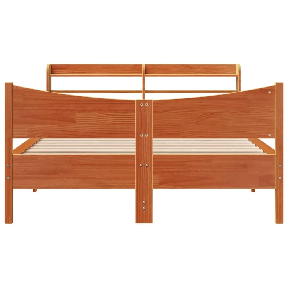 Bedframe met hoofdbord massief grenenhout wasbruin 160x200 cm