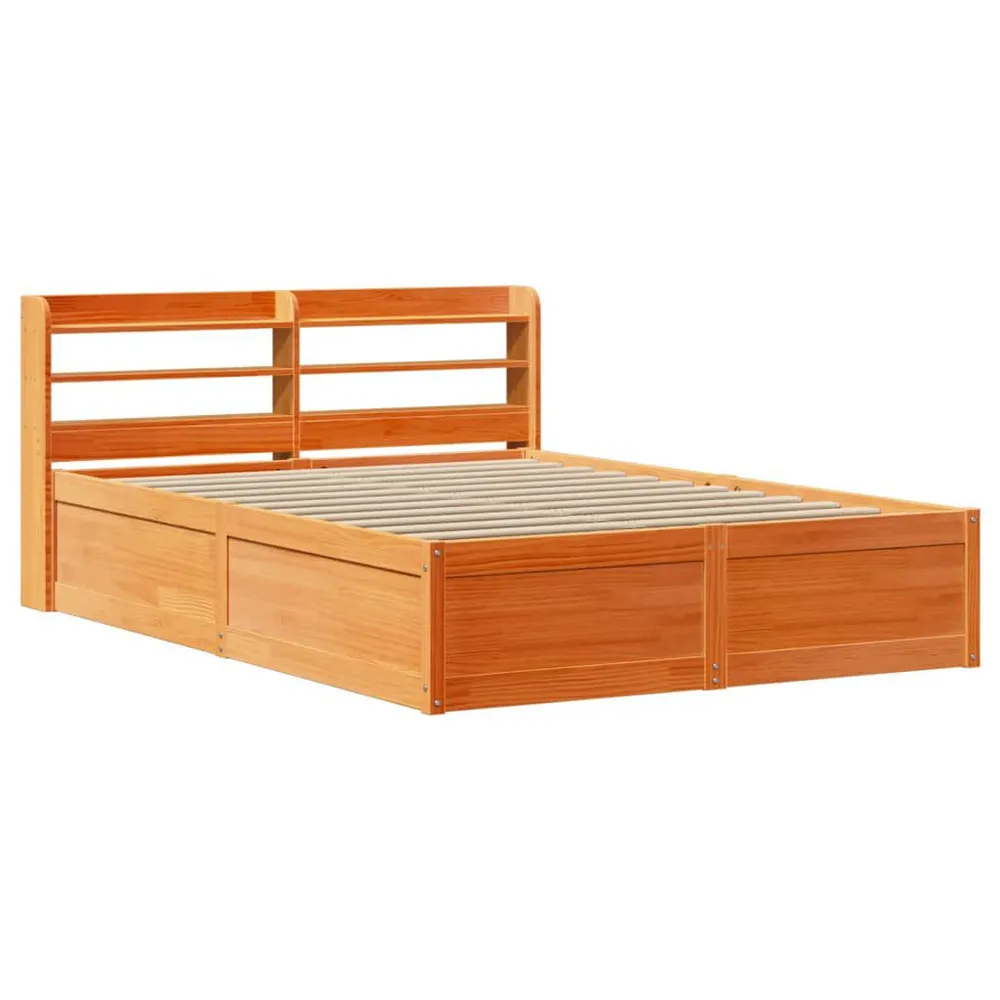 Bedframe met hoofdbord massief grenenhout wasbruin 160x200 cm
