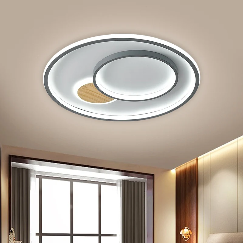 16.5"/20.5" W Kunststof glas Round Ceiling Lamp Modernist LED Flush Mount Lighting Fixture Grey, Warm/White Light met SOS-...