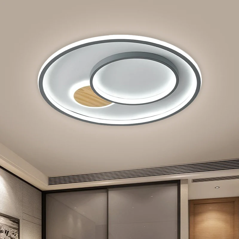 16.5"/20.5" W Kunststof glas Round Ceiling Lamp Modernist LED Flush Mount Lighting Fixture Grey, Warm/White Light met SOS-...