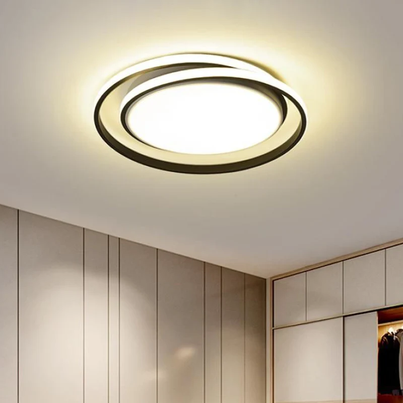Black/Gold Circular LED Flushmount Modernist Plexiglas Ceiling Lighting Warm/White Light, 18"/21.5" Width met SOS-functie...