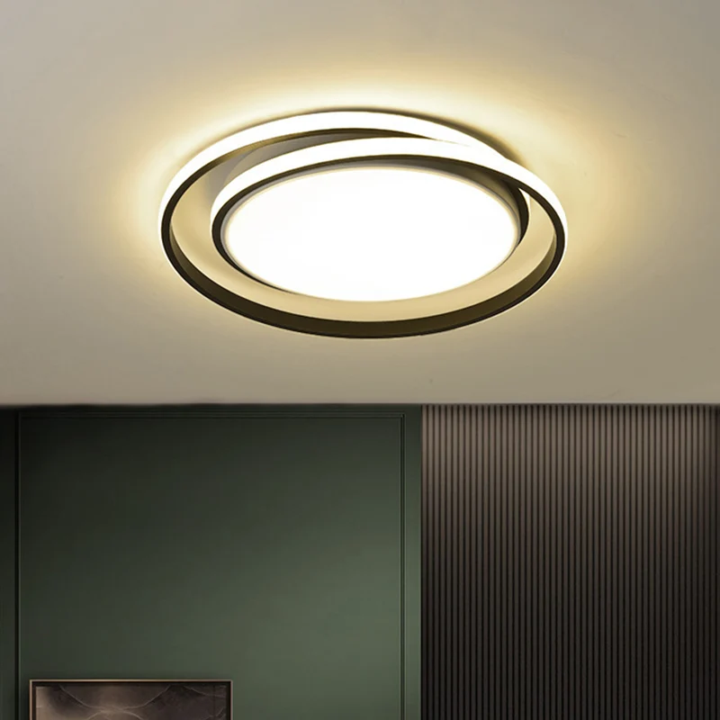 Black/Gold Circular LED Flushmount Modernist Plexiglas Ceiling Lighting Warm/White Light, 18"/21.5" Width met SOS-functie...