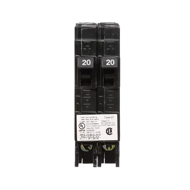 Siemens QT 20-amp/20-amp 1-Pole Tandem Circuit Breaker Type B Karakteristiek