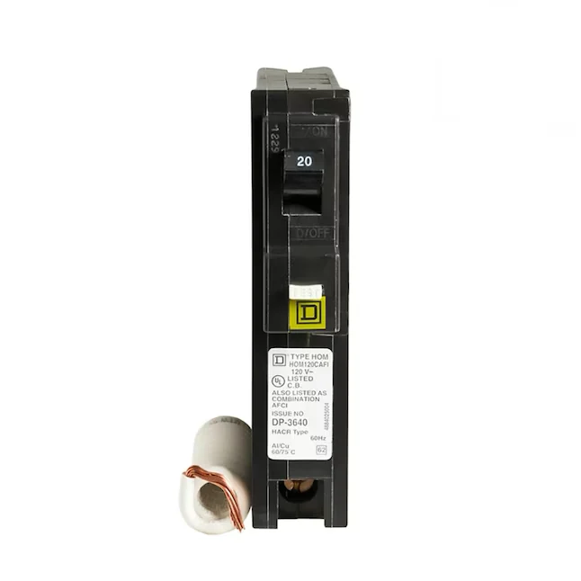Square D Homeline 20-amp 1-Pole Combination Arc Fault Circuit Breaker met Testknop