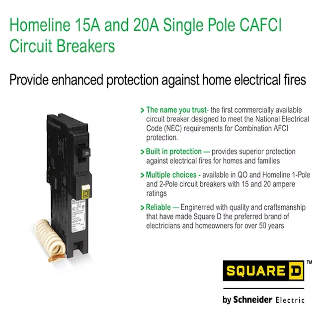 Square D Homeline 20-amp 1-Pole Combination Arc Fault Circuit Breaker met Testknop