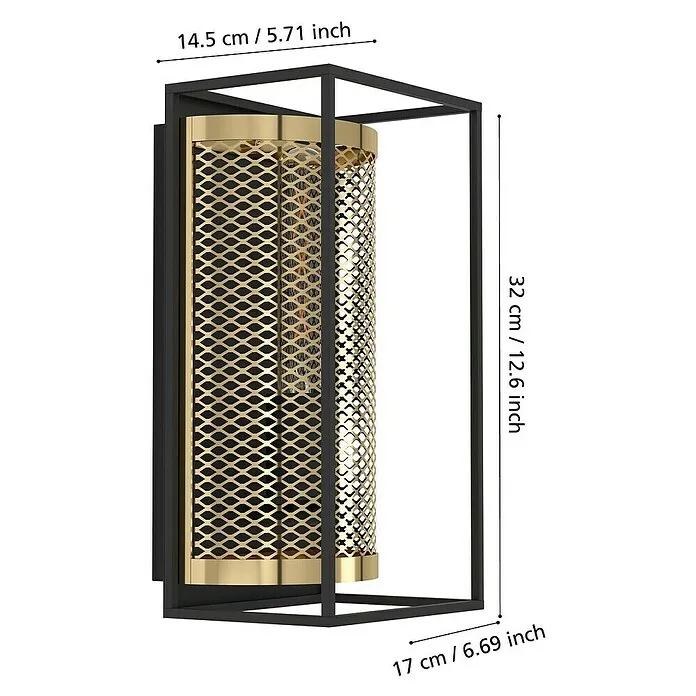 Eglo Wandlamp Nohales - 40 W, l x b x h: 14,5 x 17 x 32 cm, Zwart, geelkoper, E27 USB Oplaadbaar | 5 uur runtime