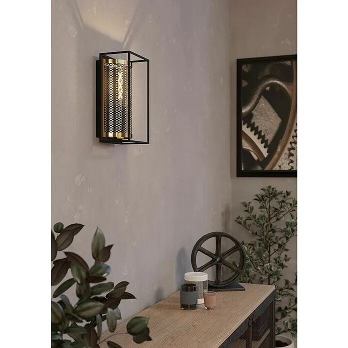 Eglo Wandlamp Nohales - 40 W, l x b x h: 14,5 x 17 x 32 cm, Zwart, geelkoper, E27 USB Oplaadbaar | 5 uur runtime