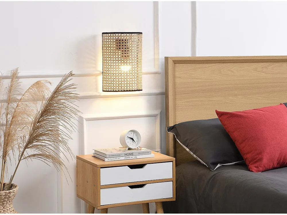 Hoge Kwaliteit Zwartlicht Set van 2 wandlampen van rotan met etnische stijl - IJzer en rotan - H30 cm - Zwart en naturel -...