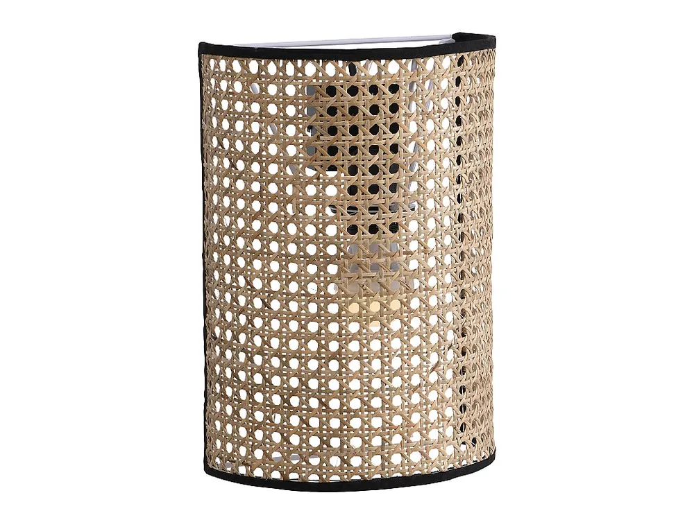 Hoge Kwaliteit Zwartlicht Set van 2 wandlampen van rotan met etnische stijl - IJzer en rotan - H30 cm - Zwart en naturel -...
