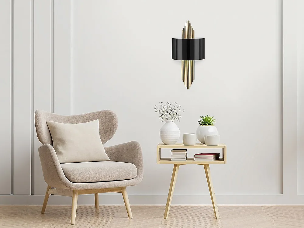 Metalen wandlamp SANGARIUS - B22 x H75 cm - Zwart en goud - Koop nu gewoon online