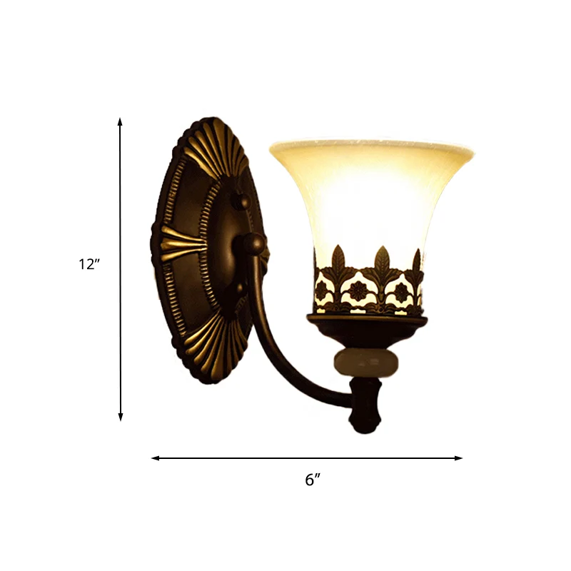Zwarte Bell wandlamp, vintage witte glazen kap, 1/2-lichte woonkamer wandlamp voor Hobby en Professioneel Gebruik