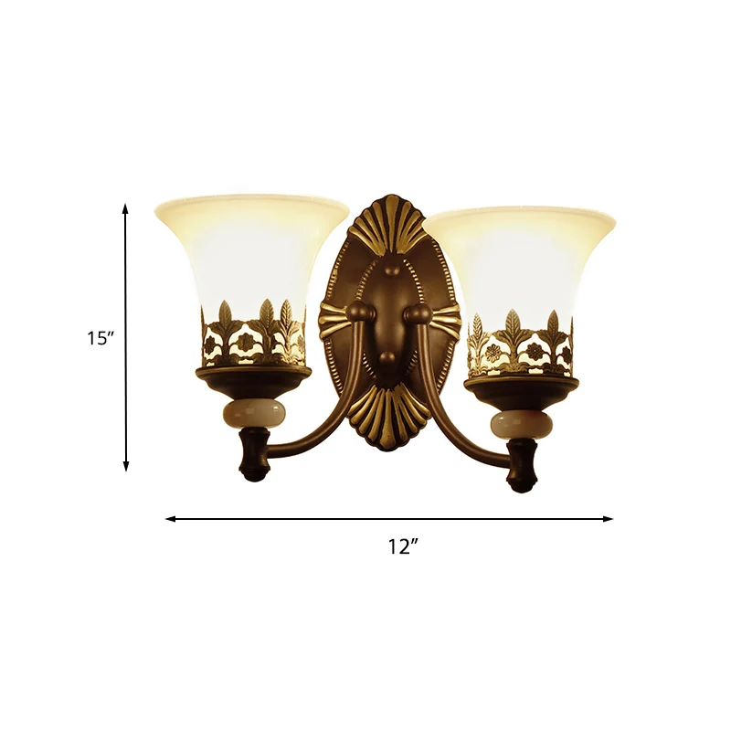 Zwarte Bell wandlamp, vintage witte glazen kap, 1/2-lichte woonkamer wandlamp voor Hobby en Professioneel Gebruik