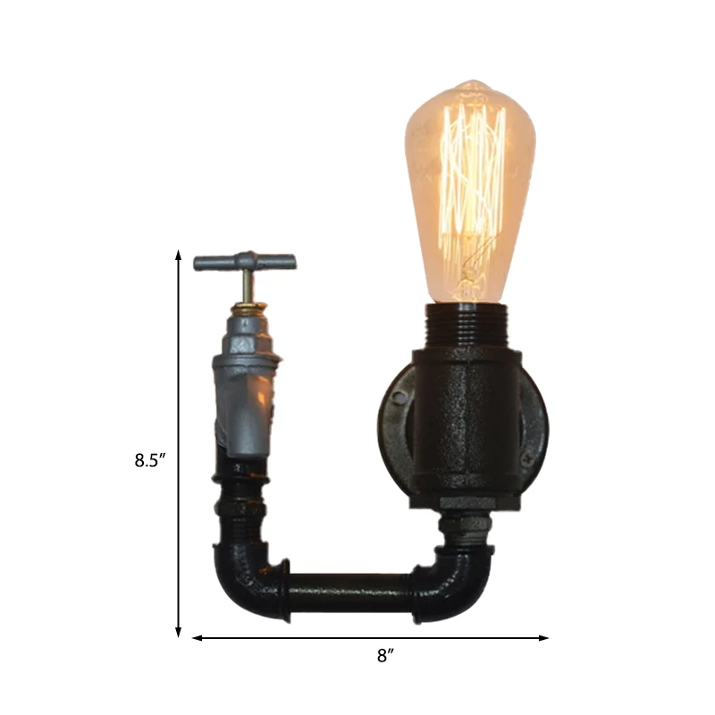 Zwarte waterpijp wandkandelaar industrieel metaal 1 zwak woonkamer mini-wandverlichting met meter-/kraandecoratie