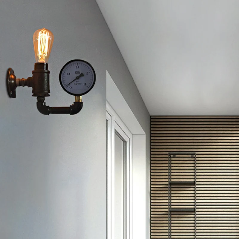 Zwarte waterpijp wandkandelaar industrieel metaal 1 zwak woonkamer mini-wandverlichting met meter-/kraandecoratie