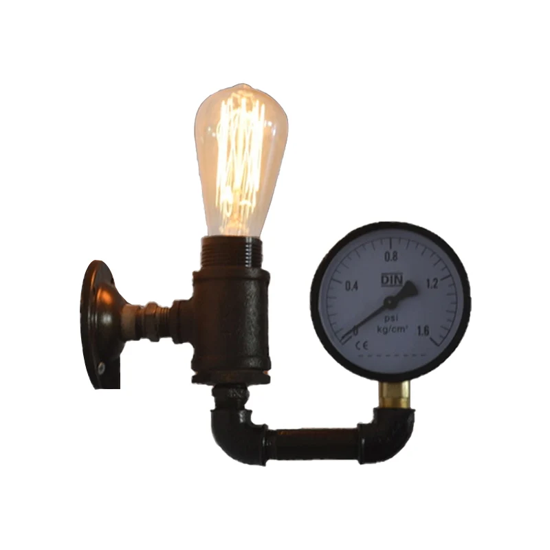 Zwarte waterpijp wandkandelaar industrieel metaal 1 zwak woonkamer mini-wandverlichting met meter-/kraandecoratie